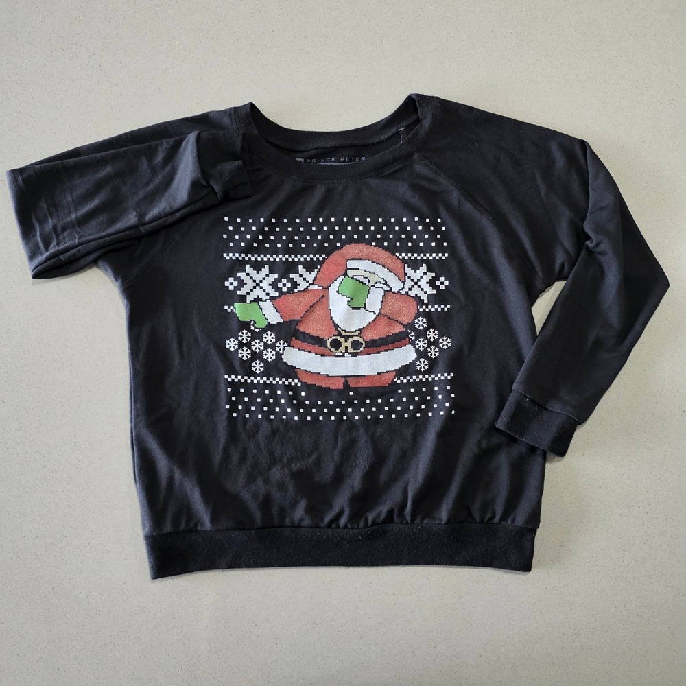 Prince Peter Womens Black Dabbing Santa Holiday Sweatshirt PPC-CRS101 Small